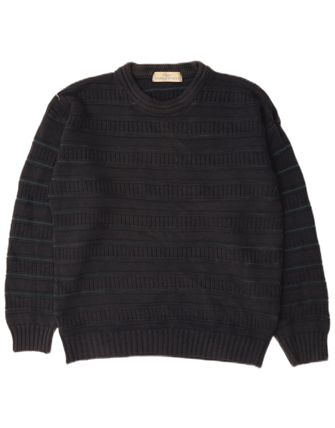 Suéter masculino Marks & Spencer com gola redonda, acrílico listrado preto médio