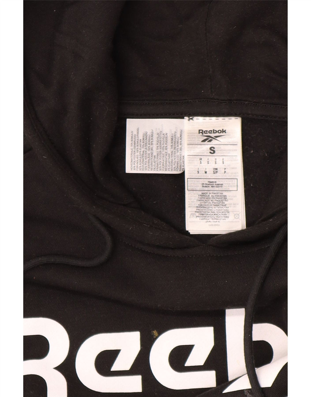 REEBOK masculino gráfico moletom com capuz pequeno algodão preto