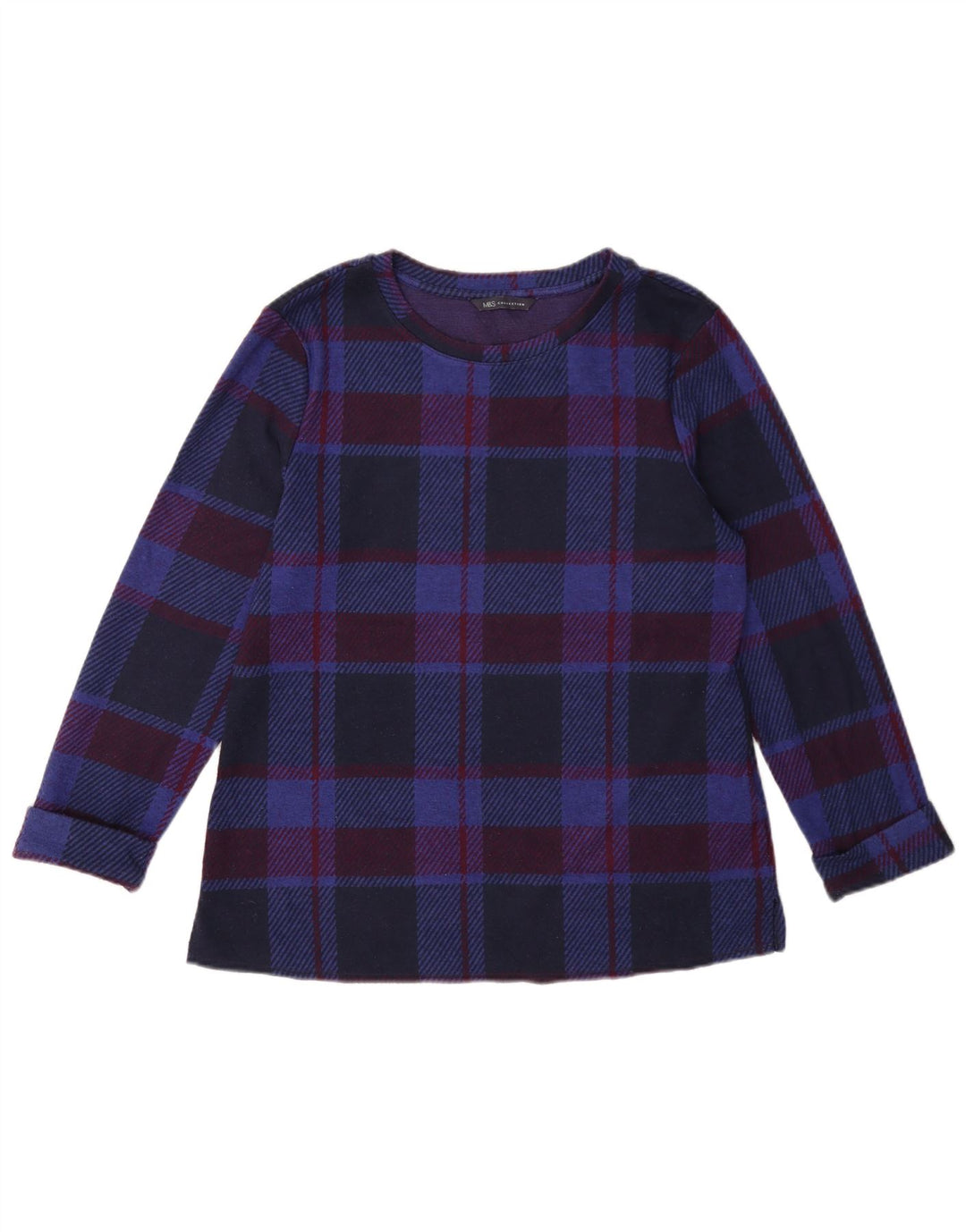 Blusa feminina de manga comprida Marks & Spencer Reino Unido 12 xadrez azul marinho médio
