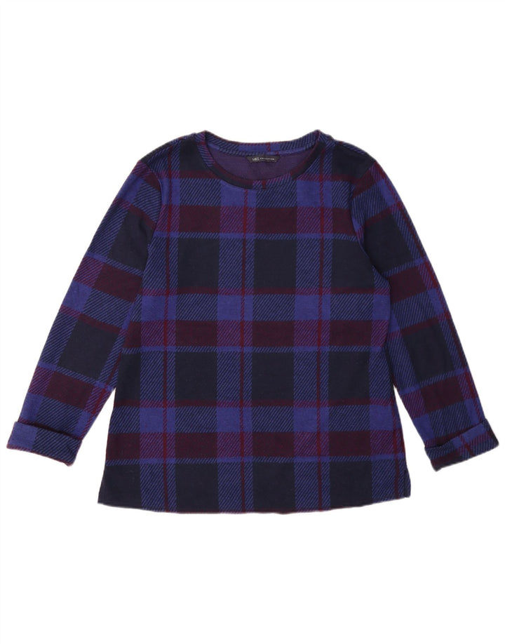 Blusa feminina de manga comprida Marks & Spencer Reino Unido 12 xadrez azul marinho médio