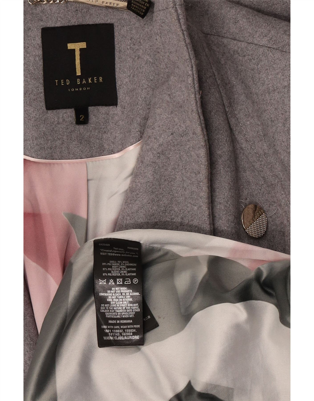 Sobretudo feminino Ted Baker tamanho 2 lã cinza pequena