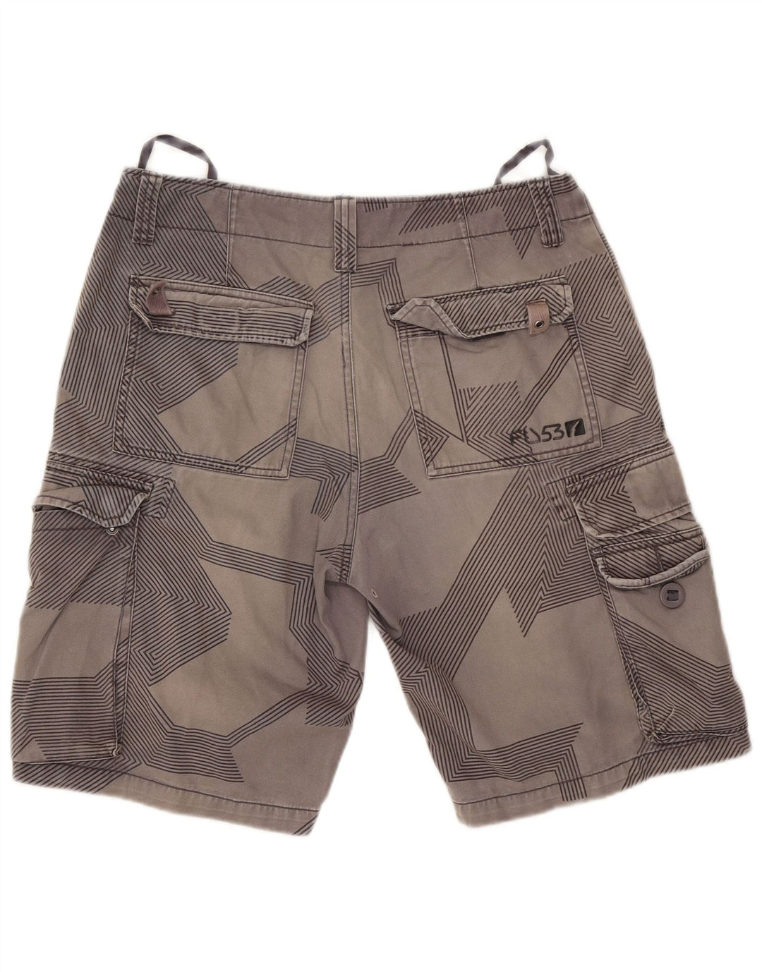 Shorts cargo masculino Fly53 W34 grande algodão geométrico cinza