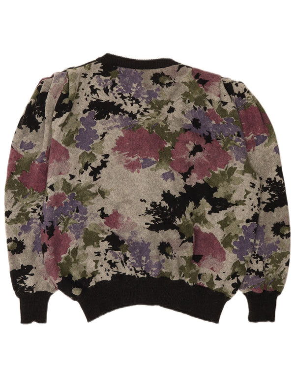 Suéter cardigã feminino vintage IT 48 XL lã floral multicolorida