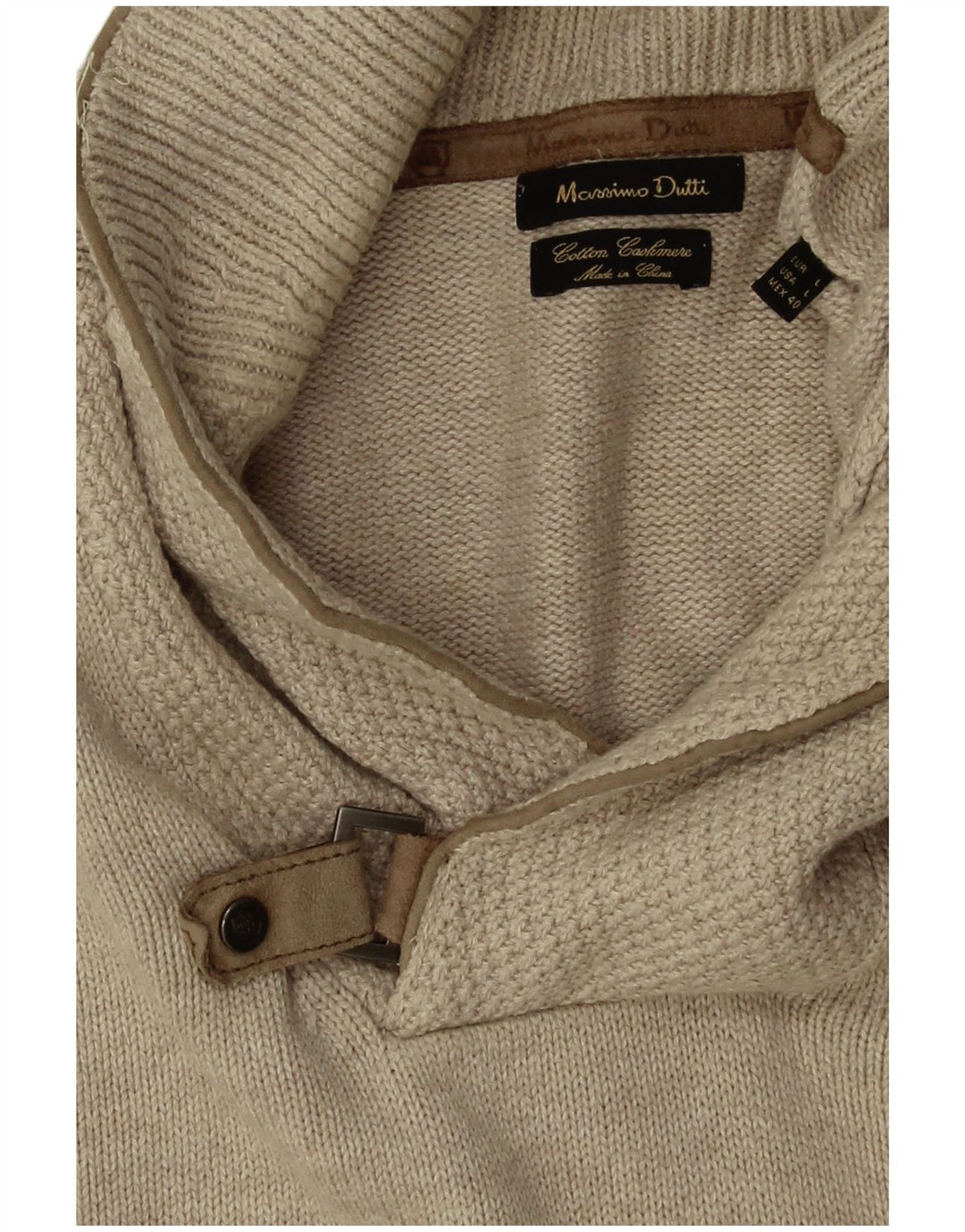 Suéter masculino Massimo Dutti com gola xale, algodão bege grande