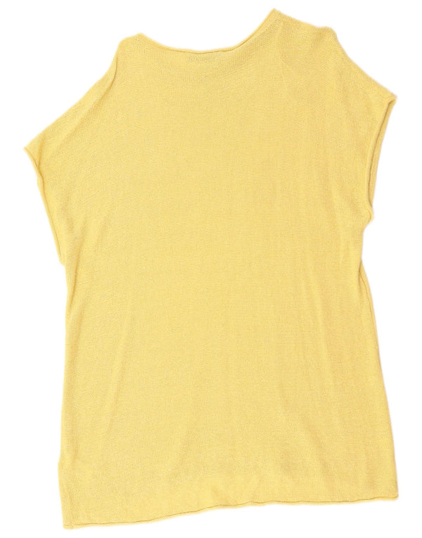 Suéter feminino Zara de manga curta com gola canoa Reino Unido 16 grande algodão amarelo