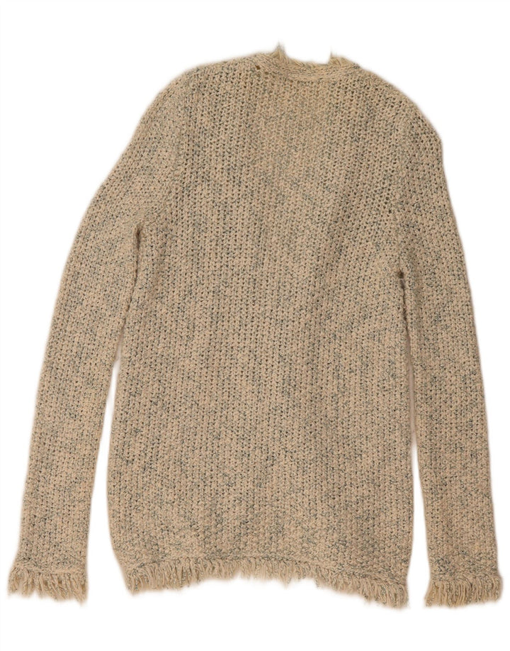 Zara Suéter Cardigan Aberto Feminino Reino Unido 14 Médio Bege Salpicado