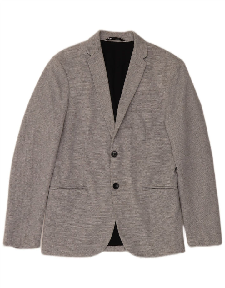 Jaqueta blazer masculina Zara com 2 botões UK 36 poliéster cinza pequeno