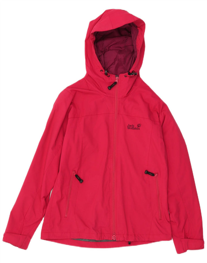 Jaqueta de chuva feminina com capuz Jack Wolfskin Reino Unido 12/14 poliamida rosa médio