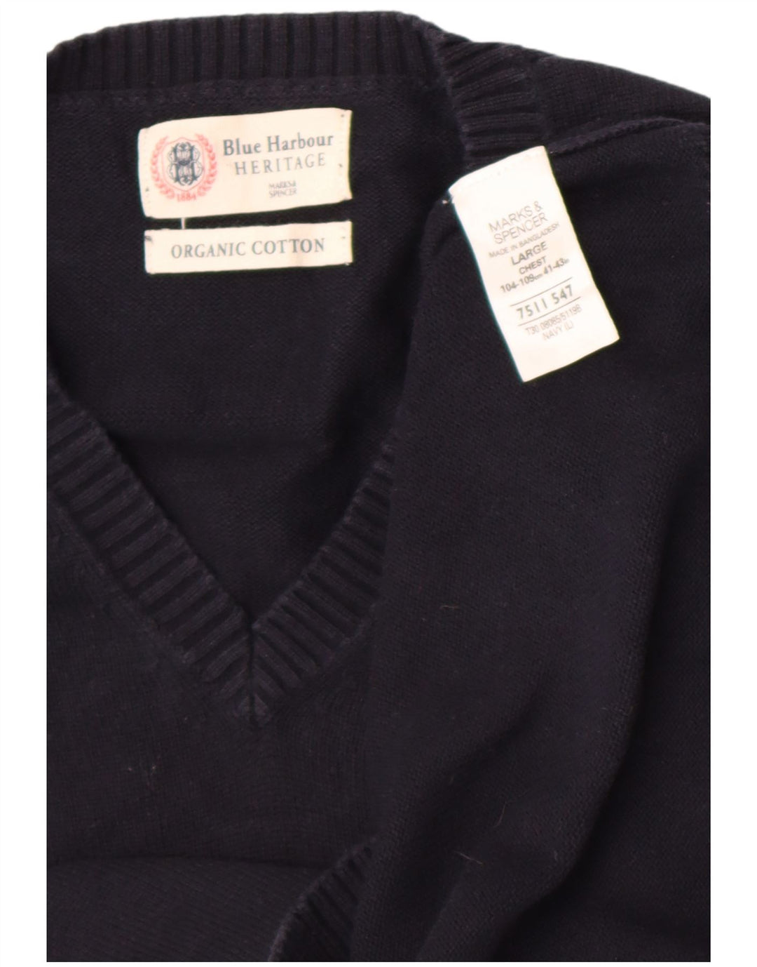 Regata masculina Marks & Spencer Blue Harbour Vest grande algodão azul marinho