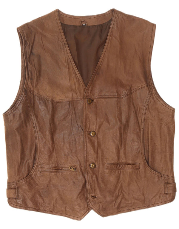 Colete de couro masculino vintage IT 58 2XL marrom