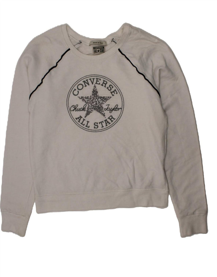 CONVERSE Womens Graphic Sweatshirt Jumper UK 6 XS White Cotton Vintage Converse and Second-Hand Converse from Messina Hembry 