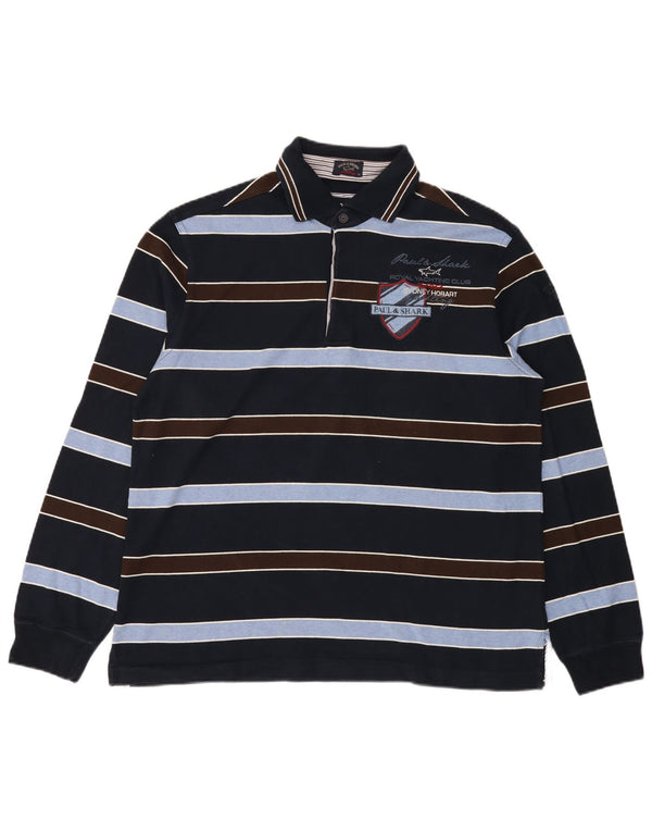 Camisa polo masculina gráfica de manga comprida Paul & Shark 2XL listrada azul marinho