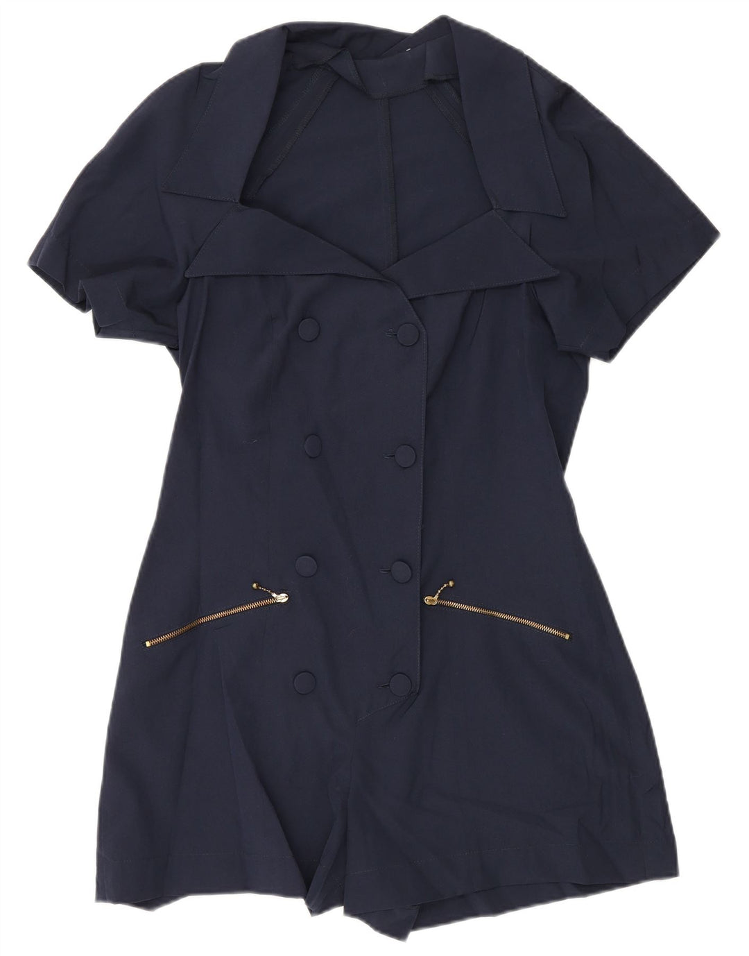 Macacão feminino vintage de manga curta UK 12 poliéster azul marinho médio