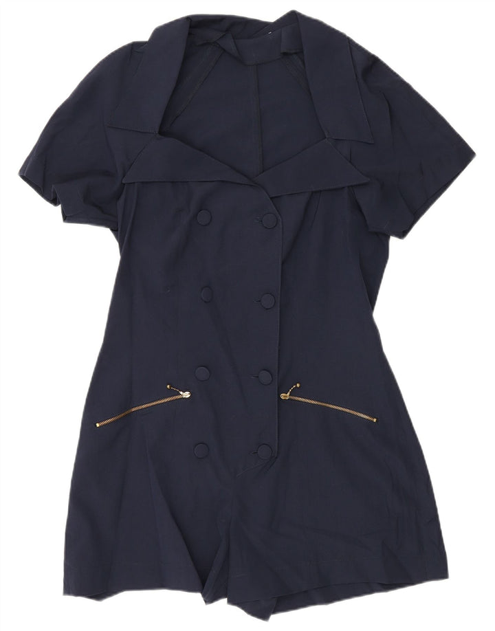 Macacão feminino vintage de manga curta UK 12 poliéster azul marinho médio