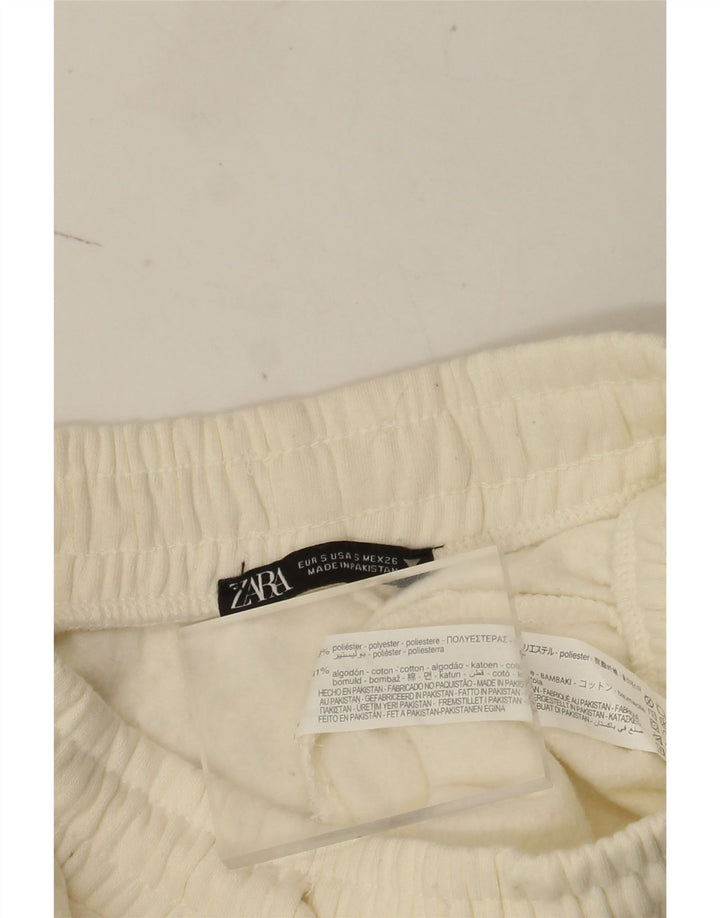 Calça de treino feminina Zara Joggers UK 8 pequeno poliéster branco