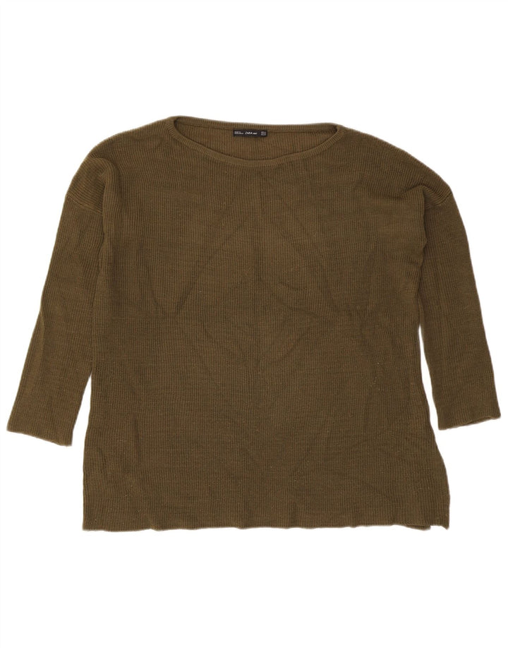 Suéter feminino Zara com gola canoa Reino Unido 14 médio cáqui