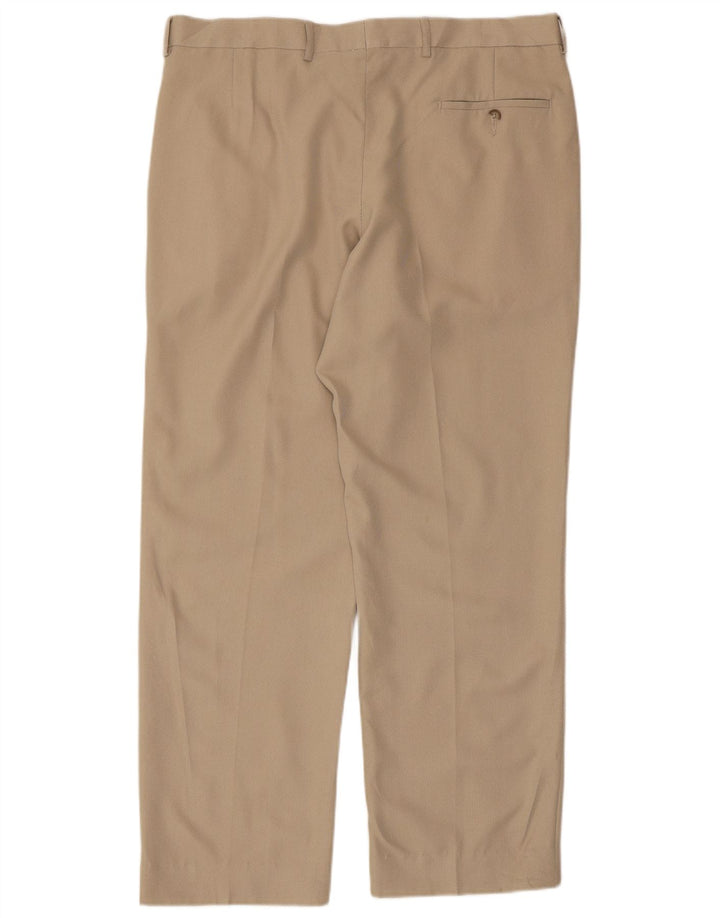 Calça masculina de terno reto Marks & Spencer W34 L31 bege