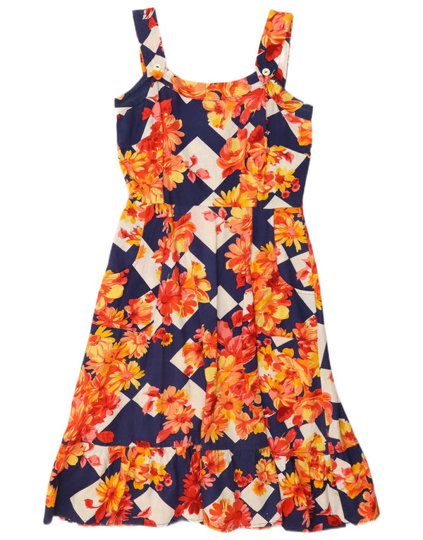 Vestido de verão feminino vintage sem mangas UK 10 pequeno floral multicolorido
