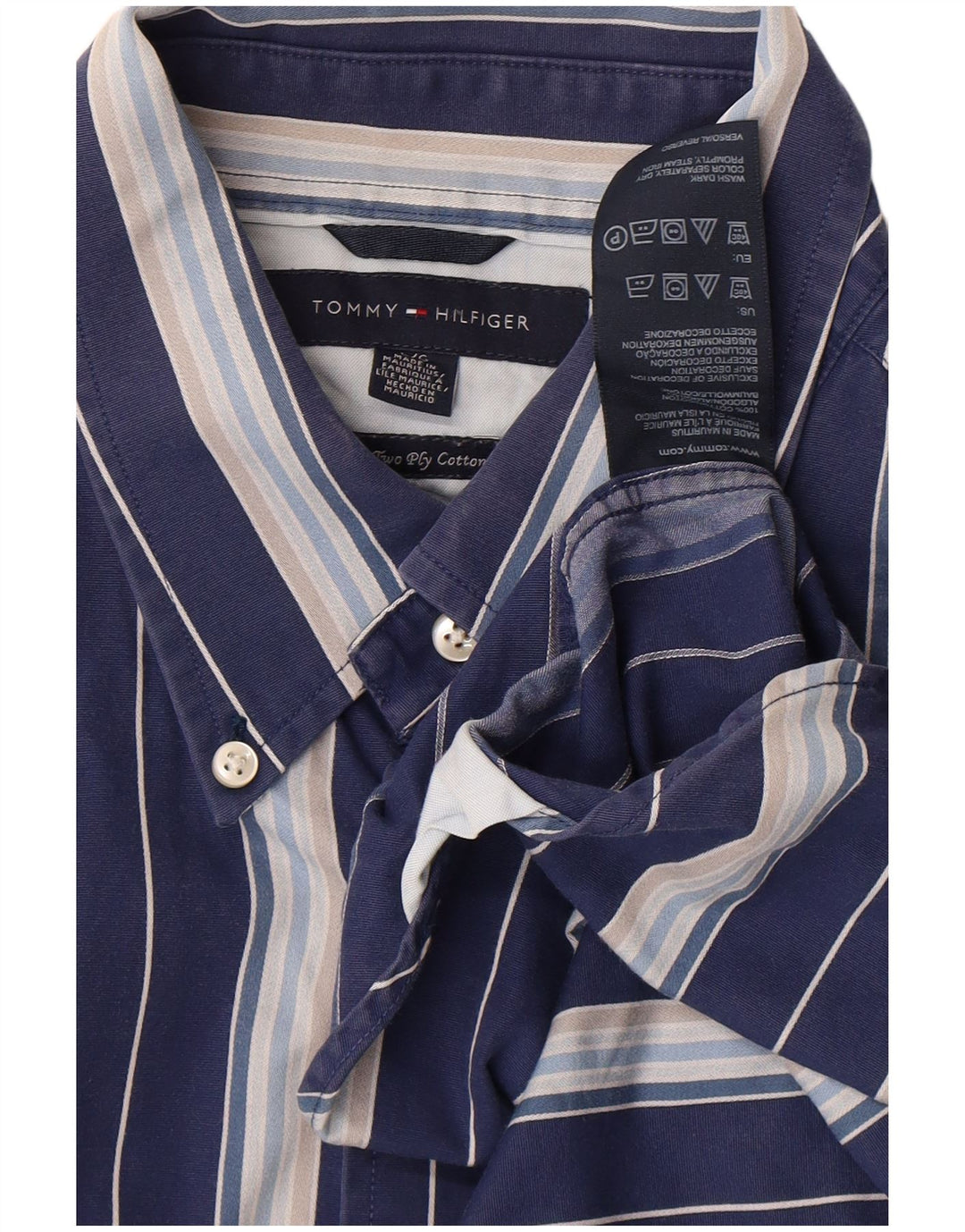 Camisa masculina TOMMY HILFIGER grande algodão listrado azul marinho