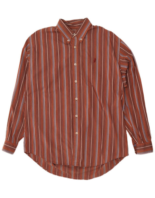 Camisa masculina Marlboro Classics grande algodão listrado marrom