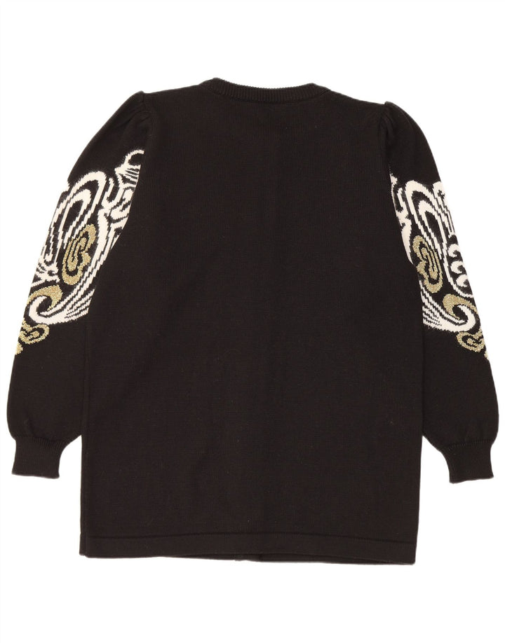 Suéter cardigã feminino vintage UE 38/40 médio preto paisley acrílico