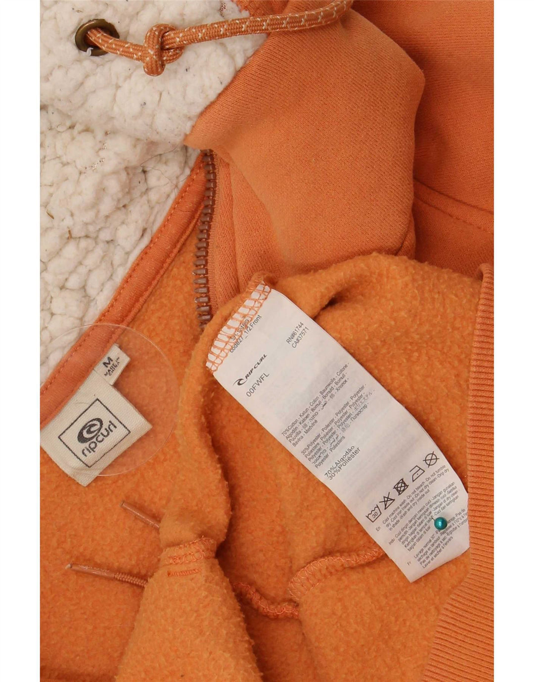 Suéter feminino Rip Curl com capuz e zíper Reino Unido 12 algodão laranja médio