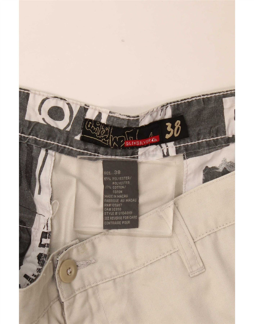 Shorts casuais masculinos Quiksilver W38 XL poliéster bege