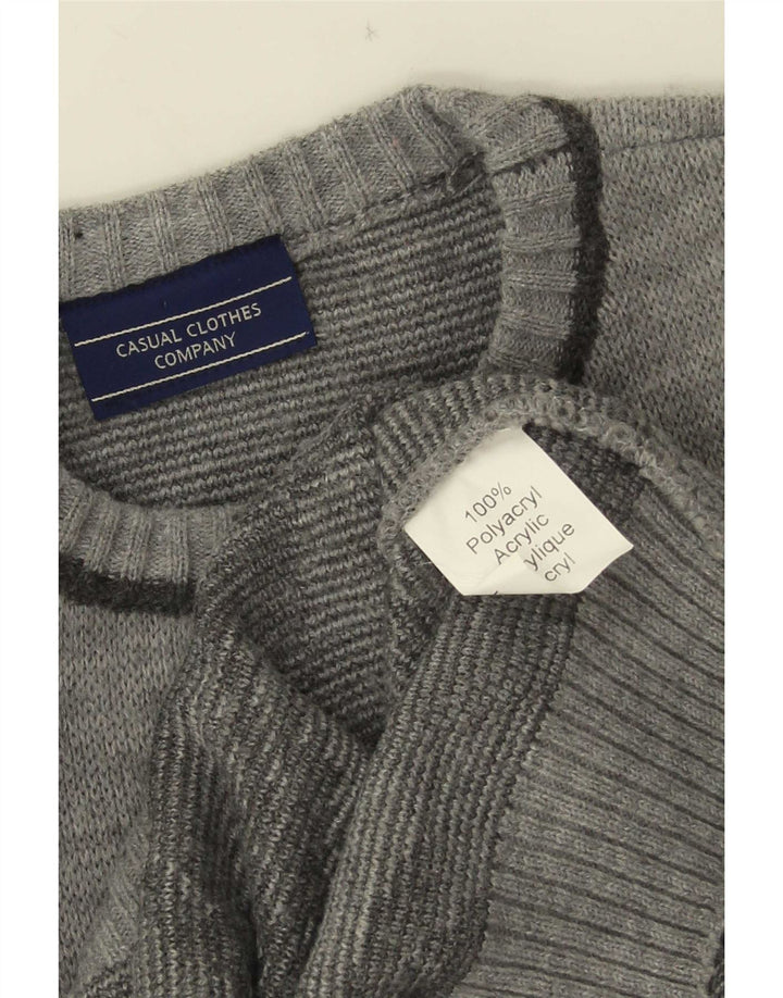 Suéter masculino vintage com gola redonda e grande poliacrílico cinza