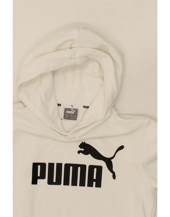 PUMA Boys Graphic Hoodie Jumper 9-10 Years White Cotton Vintage Puma and Second-Hand Puma from Messina Hembry 