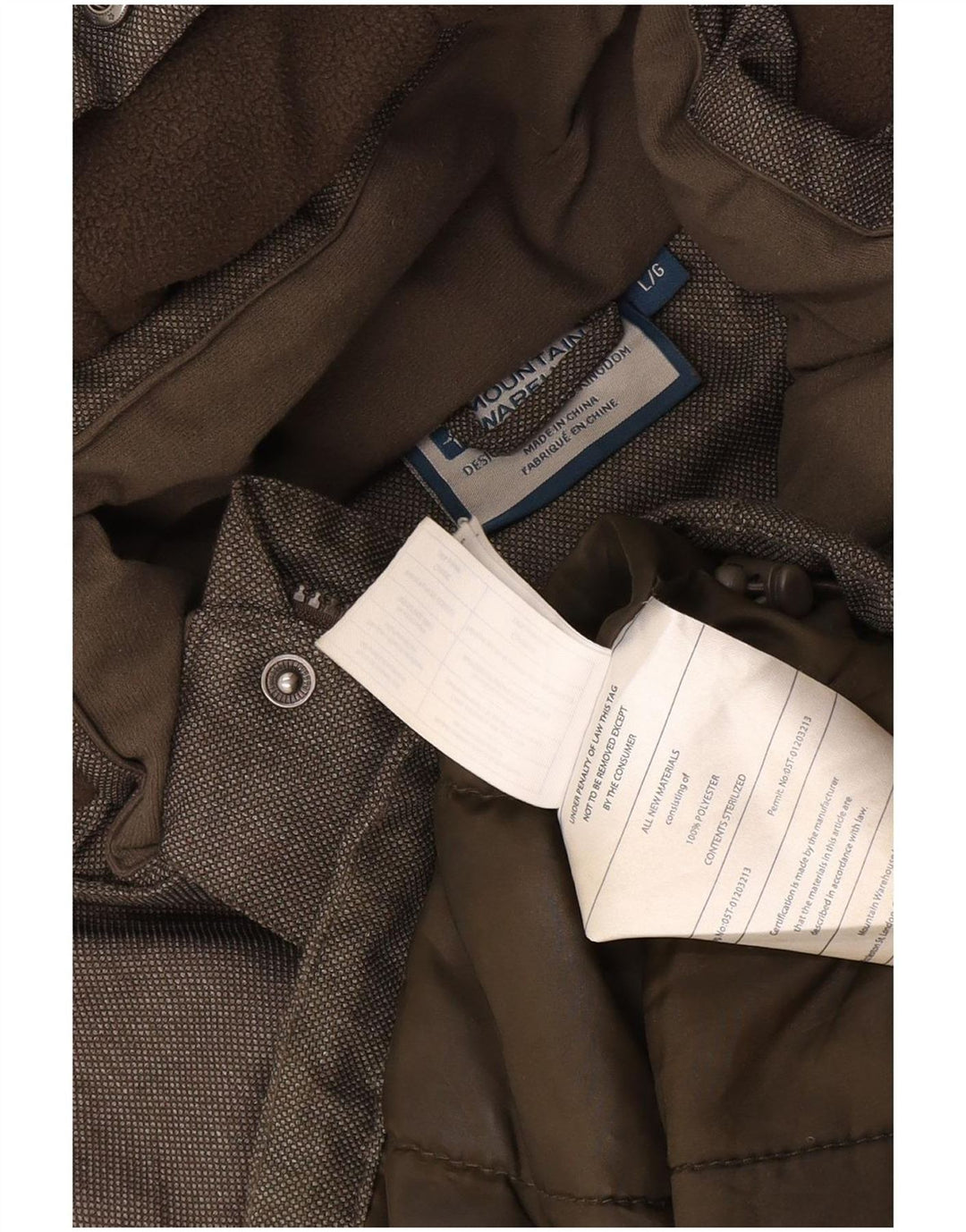 Revestimento encapuçado UK 40 do Parka dos homens do armazém da montanha poliéster Khaki grande