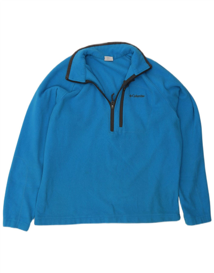 Suéter de lã Columbia masculino com zíper e gola grande azul poliéster