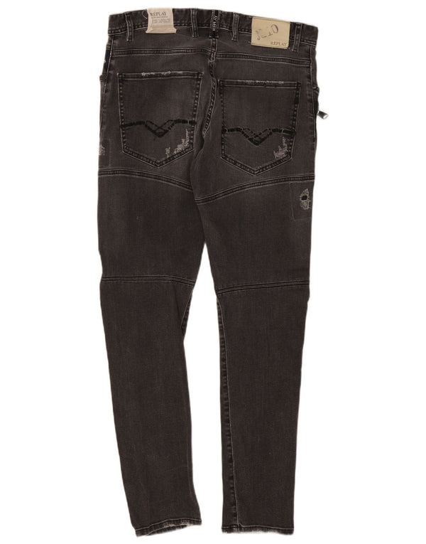 Replay Jeans skinny masculino desgastado W31 L30 algodão cinza