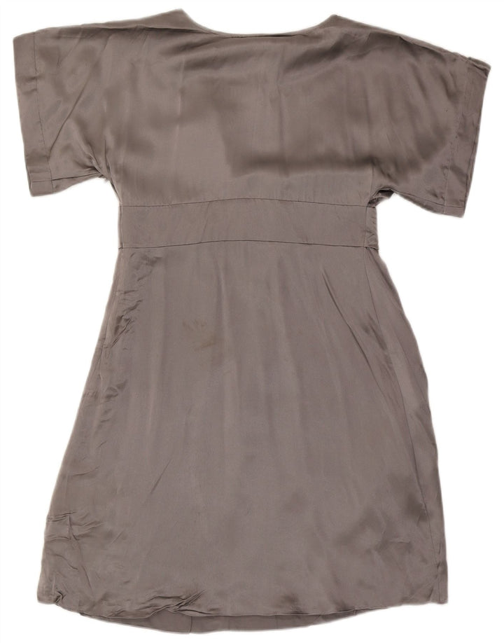 Vestido feminino Ted Baker Empire tamanho 3 seda cinza médio