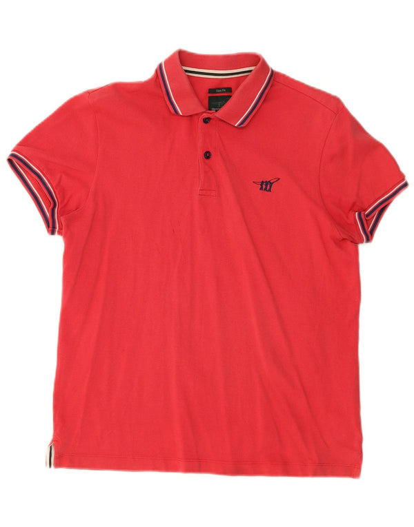 Camisa polo masculina de ajuste fino Henry Cottons algodão listrado vermelho médio