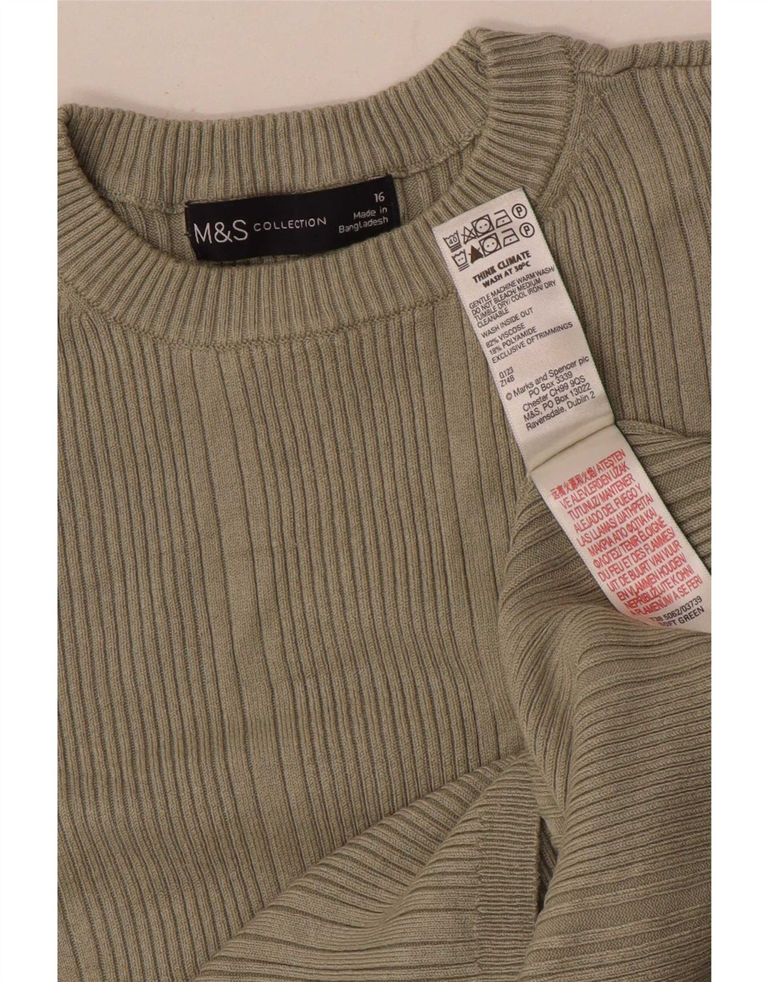 Top feminino Marks & Spencer de manga comprida Reino Unido 16 grande viscose cáqui