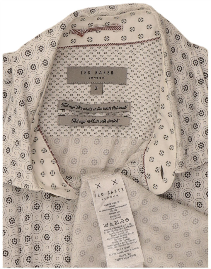 Camisa masculina Ted Baker tamanho 3 algodão geométrico branco médio