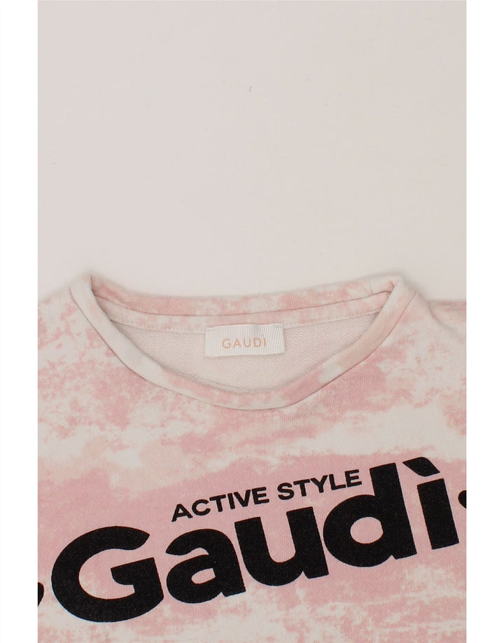 GAUDI Girls Graphic Sweatshirt Jumper 7-8 Years Pink Tie Dye Cotton Vintage Gaudi and Second-Hand Gaudi from Messina Hembry 