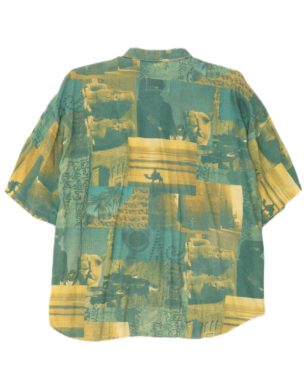 Camisa masculina vintage de manga curta gráfica 2XL algodão patchwork verde