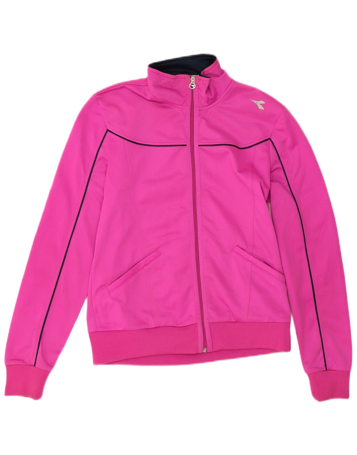 Diadora Womens Tracksuit Top Jacket UK 14 Medium Pink Poliéster