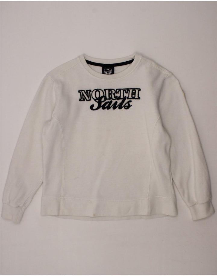 NORTH SAILS Girls Graphic Sweatshirt Jumper 5-6 Years White Cotton Vintage North Sails and Second-Hand North Sails from Messina Hembry 