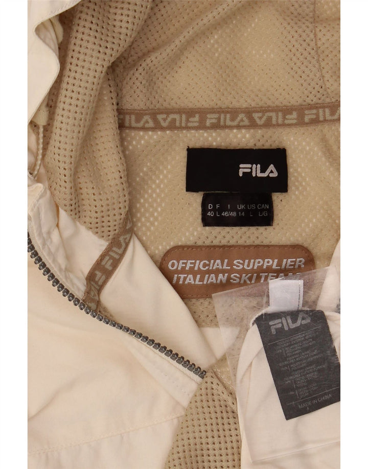 FILA Womens Hooded Rain Jacket UK 14 Large Off White Polyamide