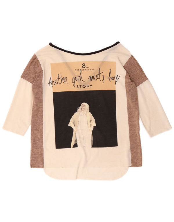 Zara Top gráfico feminino oversized manga 3/4 Reino Unido 10 pequeno branco