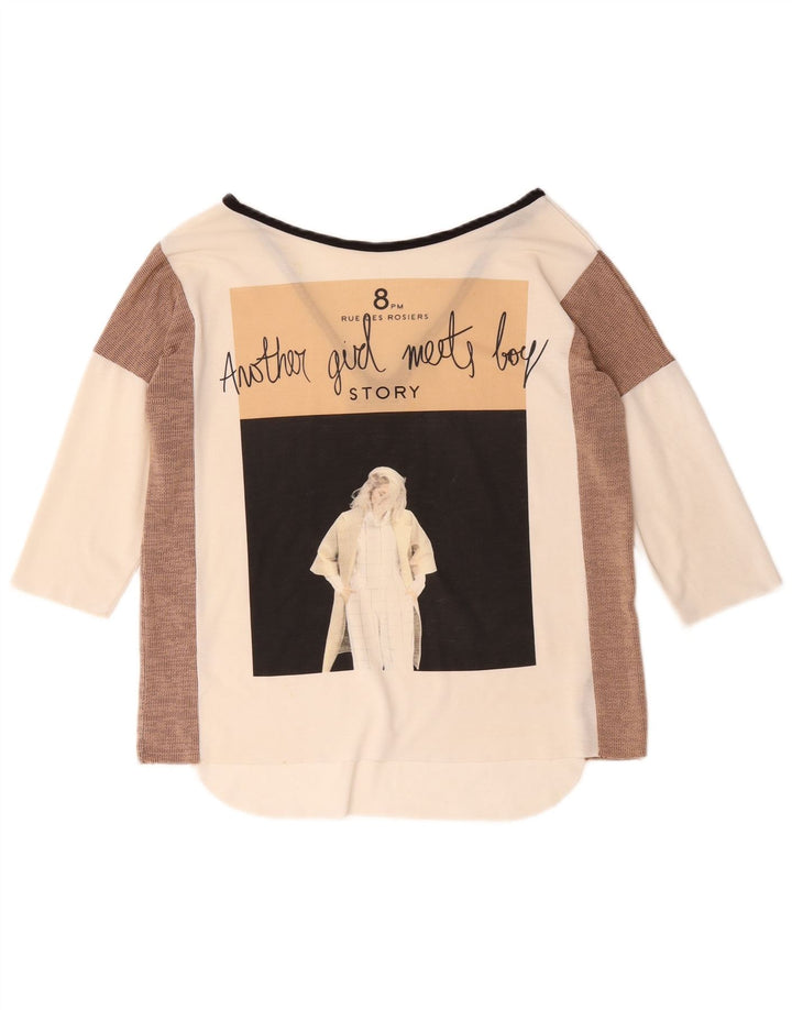 Zara Top gráfico feminino oversized manga 3/4 Reino Unido 10 pequeno branco