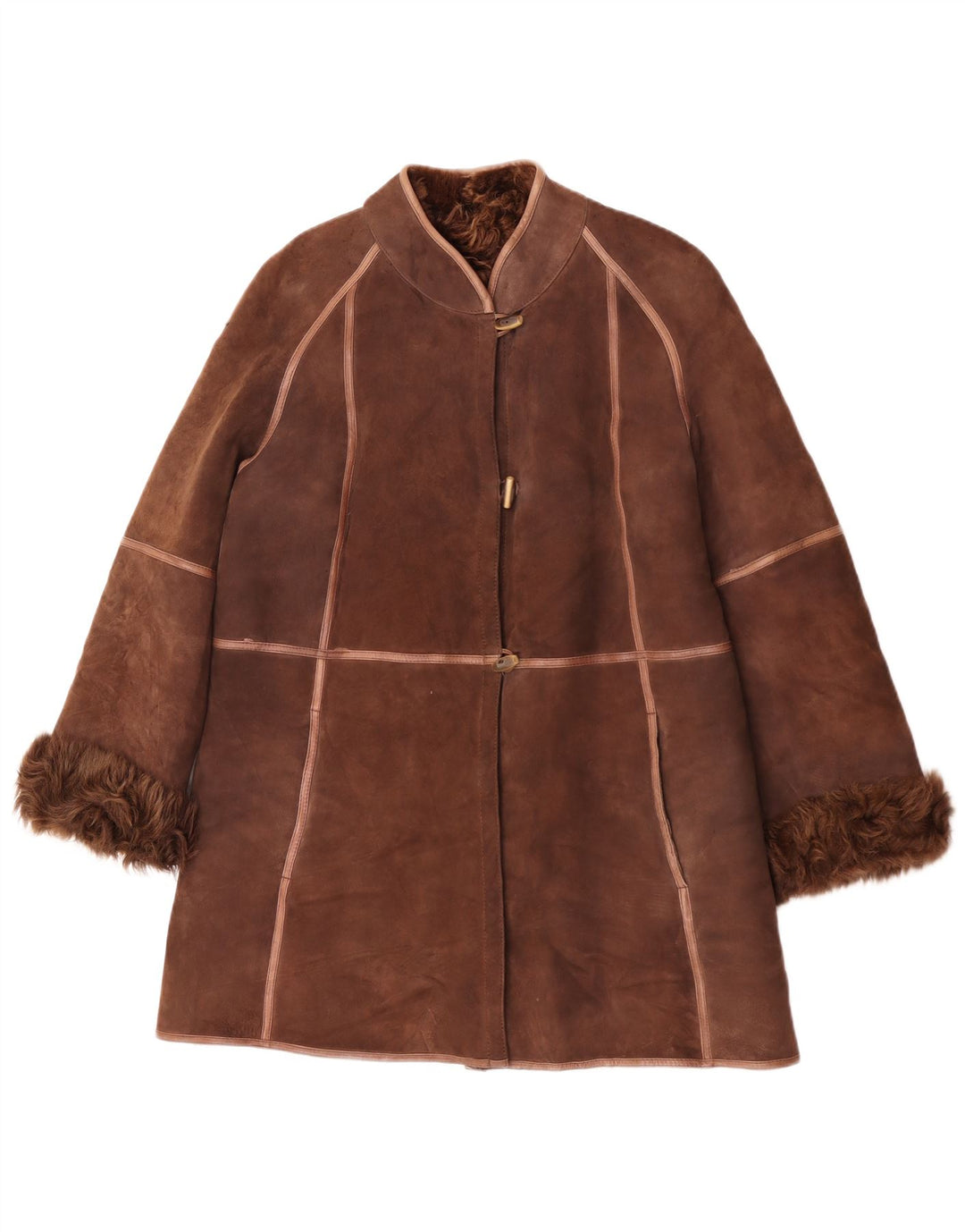 Casaco feminino vintage de shearling UK 14 marrom médio