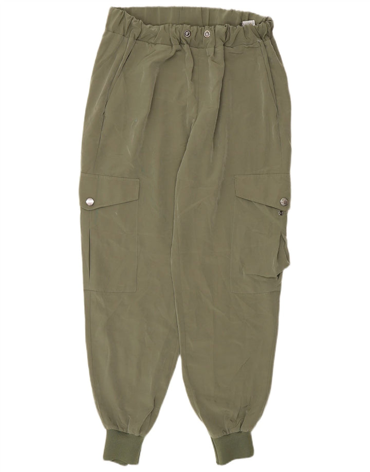 Zara Calça feminina joggers cargo pequena W28 L27 cáqui poliéster