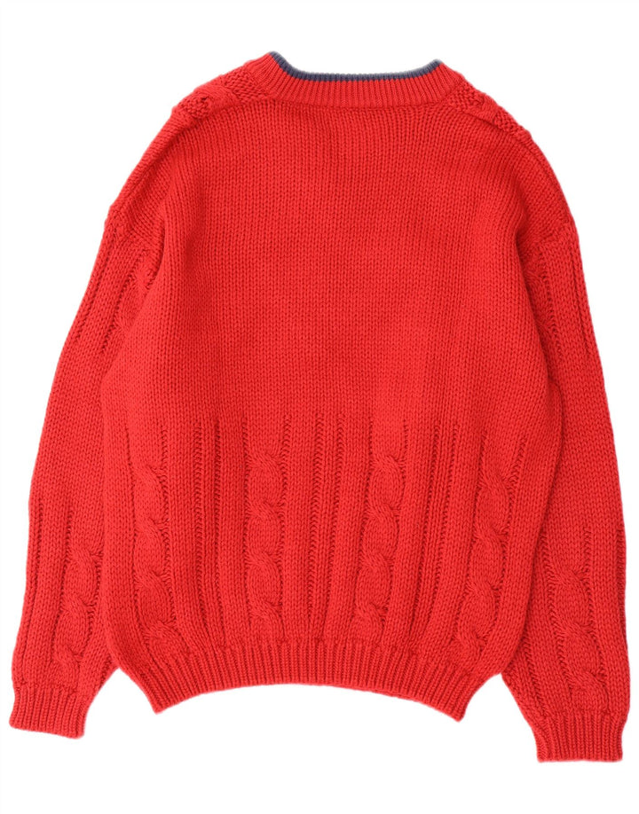 Consenso Suéter masculino gráfico com decote em V, lã colorblock médio vermelho