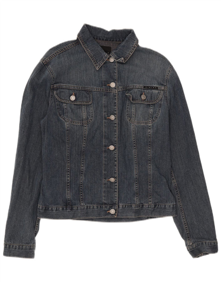 Jaqueta jeans feminina Sisley UK 14 grande algodão azul
