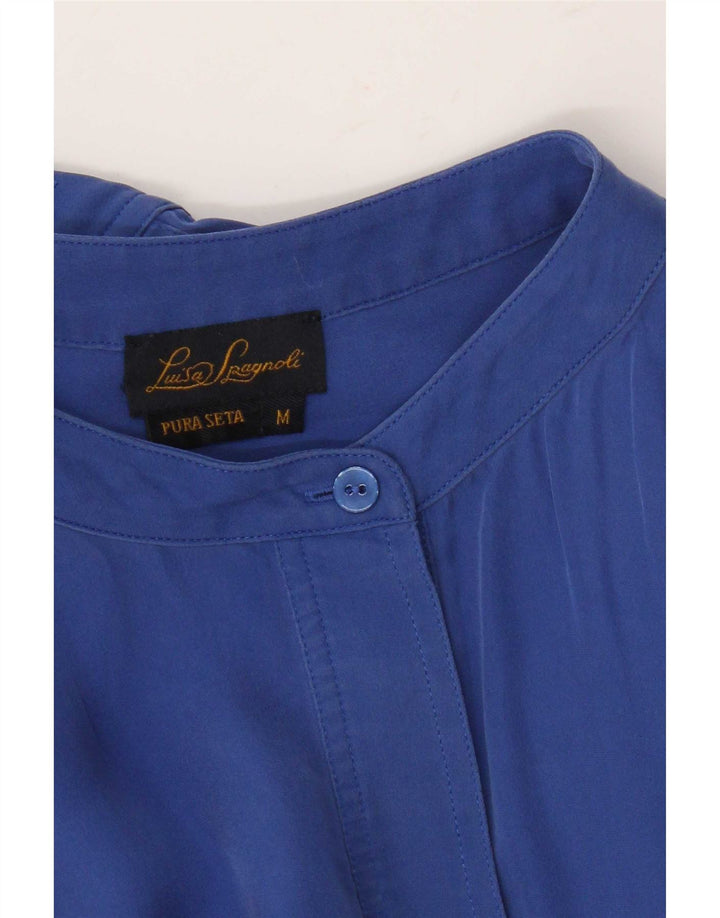 Blusa feminina Luisa Spagnoli manga comprida Reino Unido 14 seda azul médio