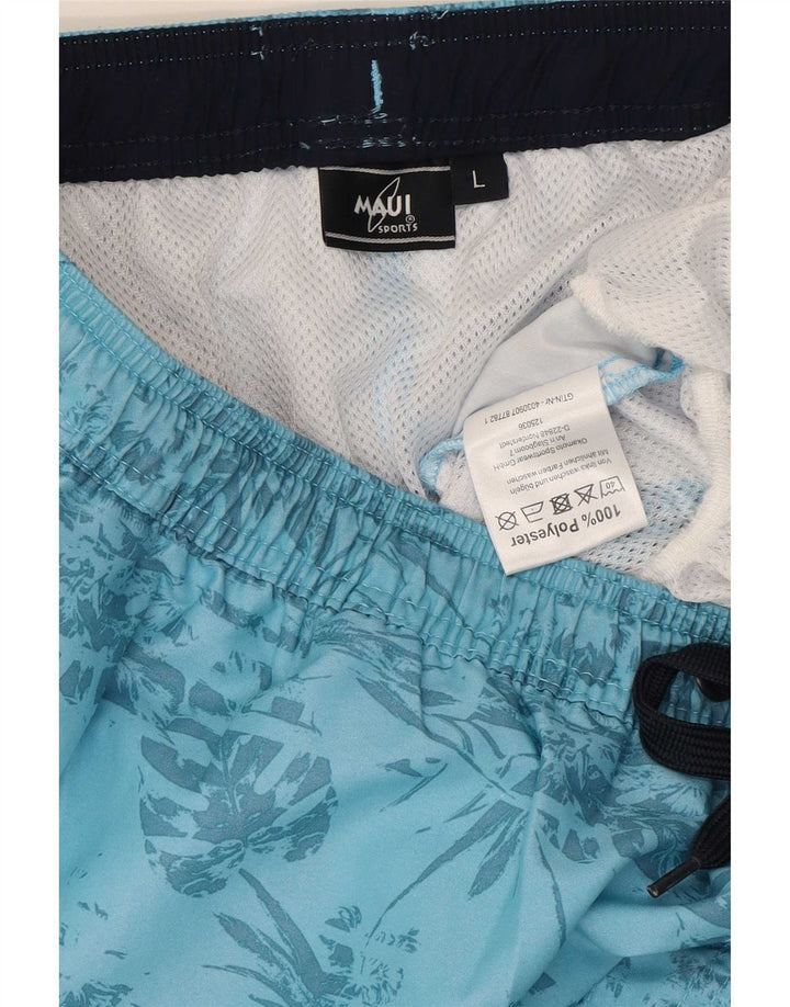Shorts de natação masculino vintage grande poliéster floral azul