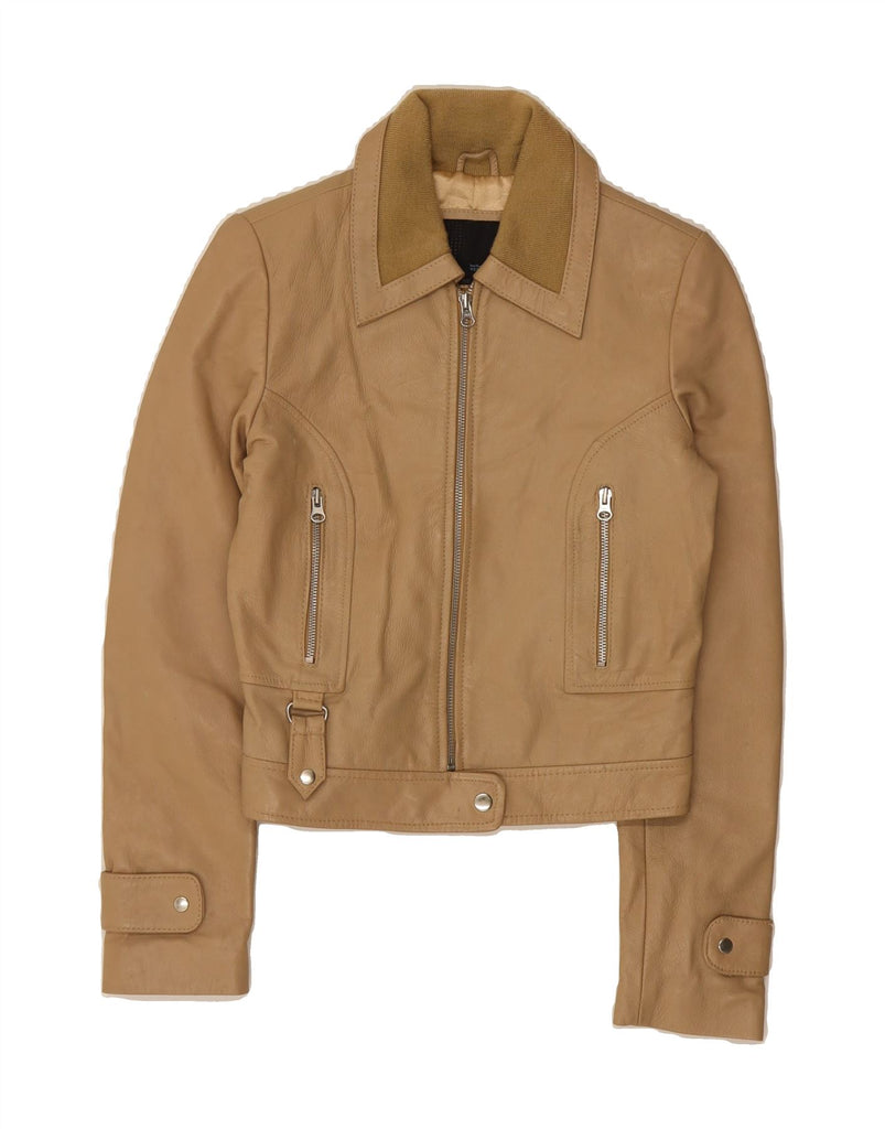 VERO MODA Womens Leather Jacket UK 12 Medium Beige Leather Vintage Vero Moda and Second-Hand Vero Moda from Messina Hembry 